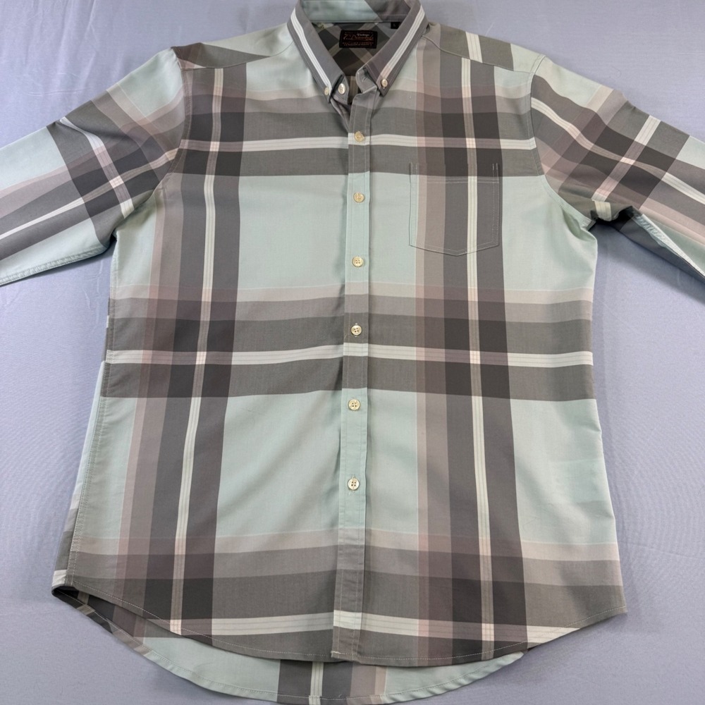 7 Diamonds Brighton Beach Mens Large Plaid Button Down Shirt Blue Grey SM4733L